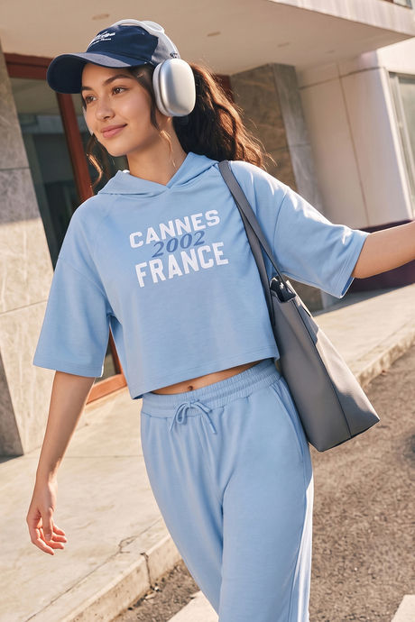 Zivame Athleisure Hooded Sweatshirt - Blue Bell Buy Zivame Athleisure Hooded Sweatshirt - Blue Bell